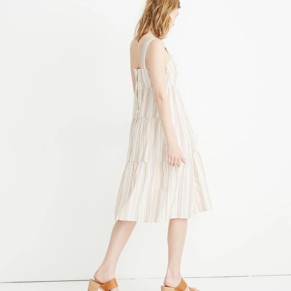 MADEWELL Button-Back Tiered Textural Rainbow Stripe Sun Summer Casual Dress - Picture 1 of 9